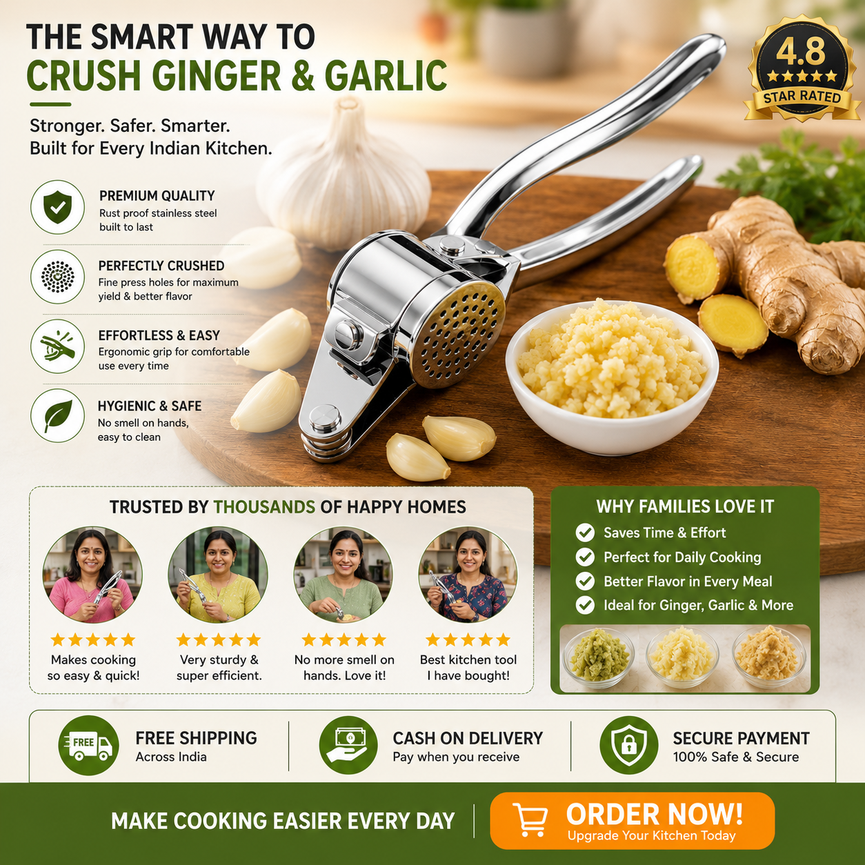 Ginger Garlic Press Crusher Masher