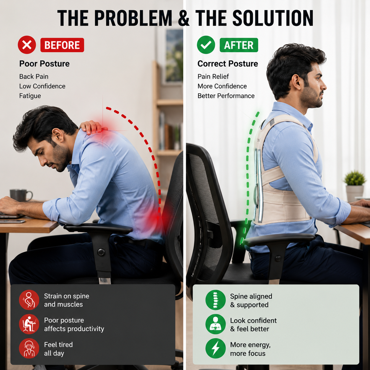 Neoprene Premium Posture Corrector Belt For Men & Women
