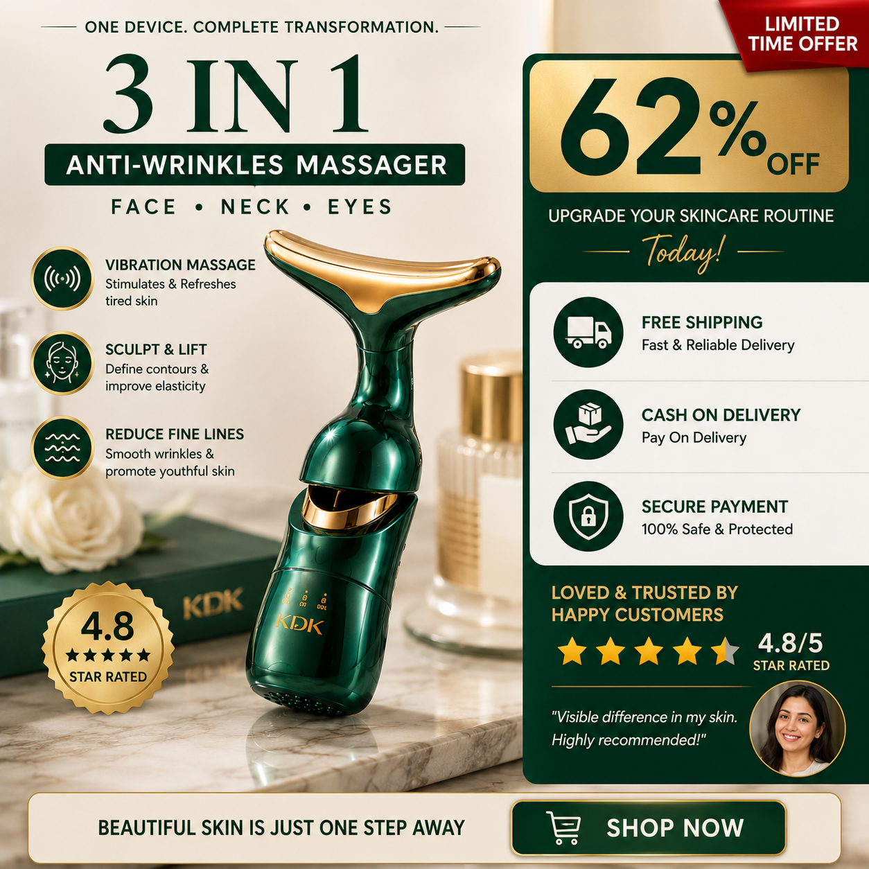 3 in 1 Anti-Wrinkles Face Neck Eyes Massager