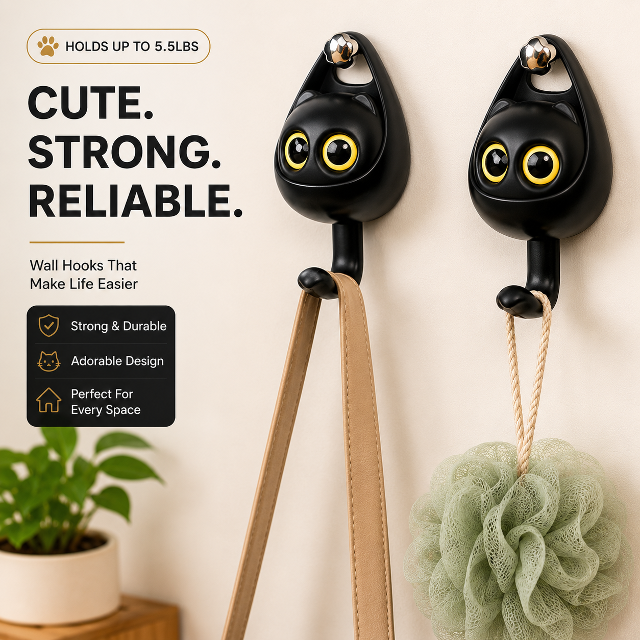 Cute Wall Hook Hangers (Pack of 2)