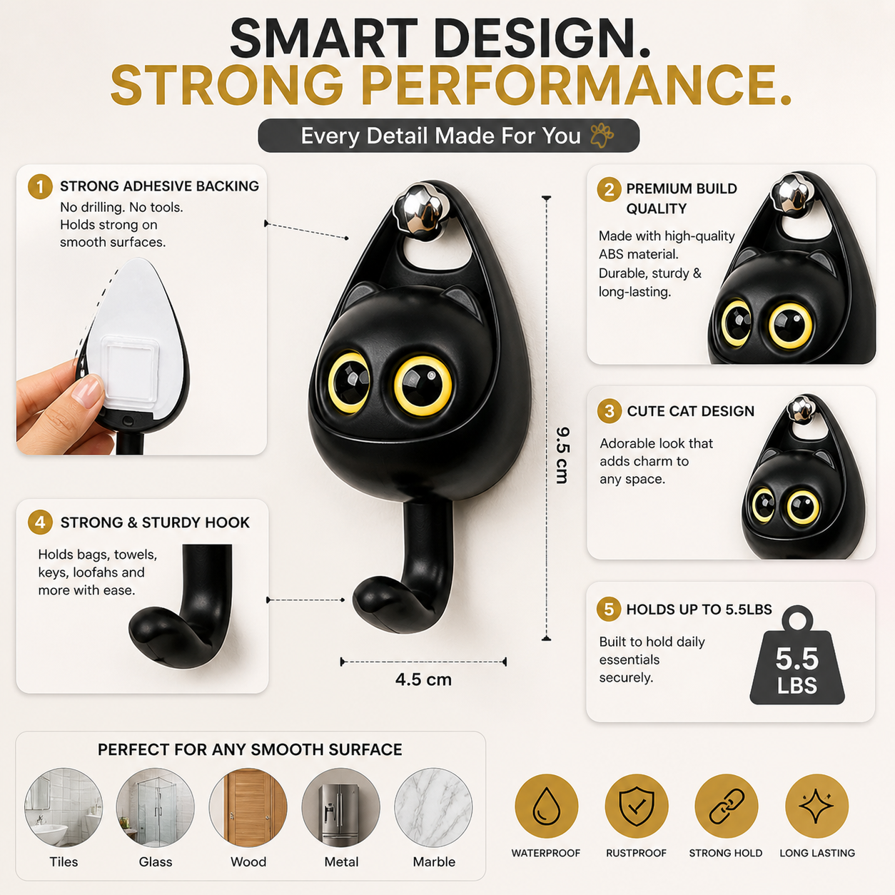 Cute Wall Hook Hangers (Pack of 2)