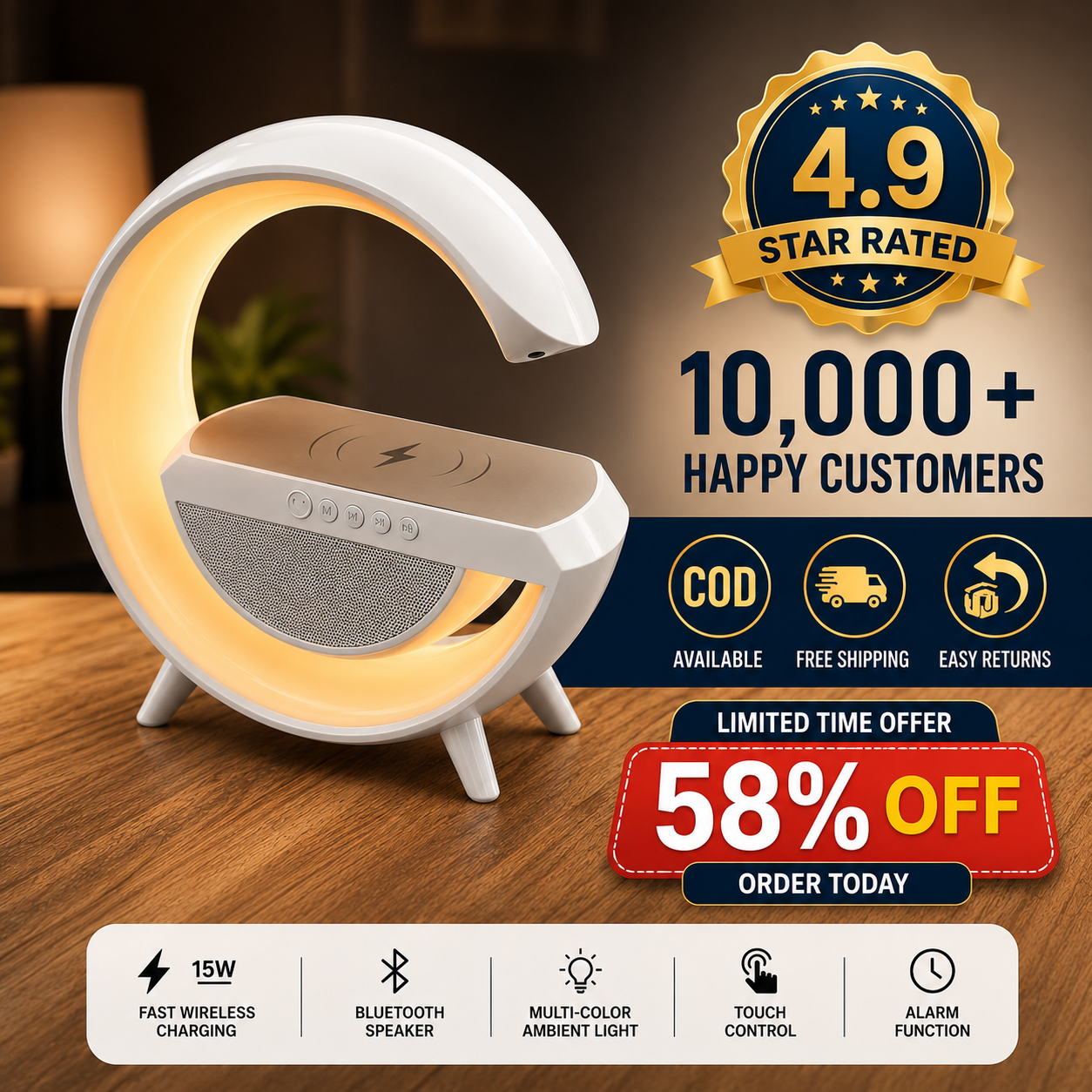 Wireless Charging Atmosphere Lamp with Bluetooth Speaker