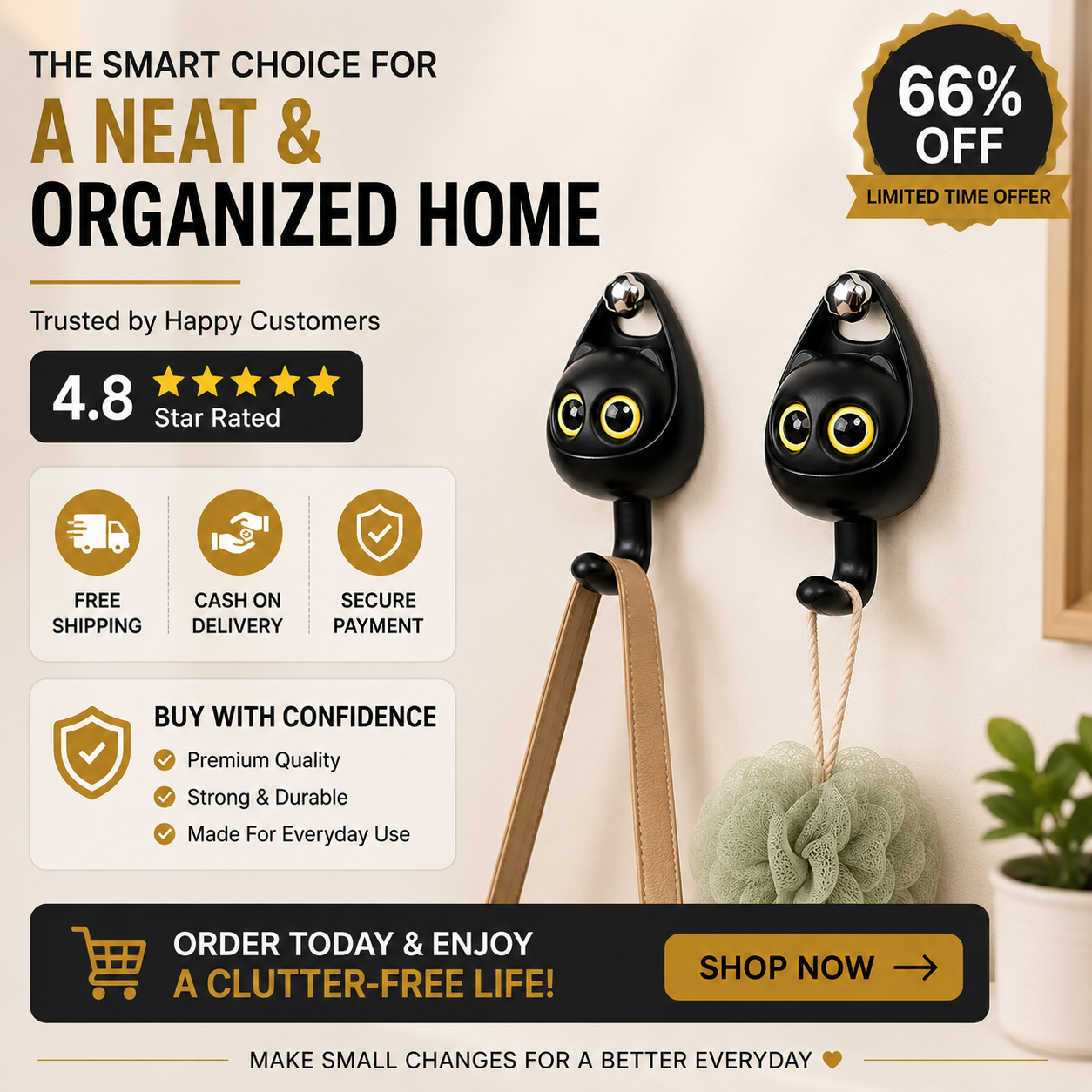 Cute Wall Hook Hangers (Pack of 2)