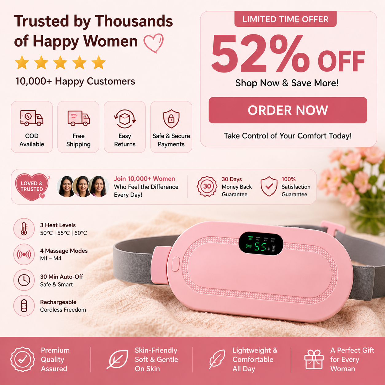 Cordless Heating Pad for Period pain Relief