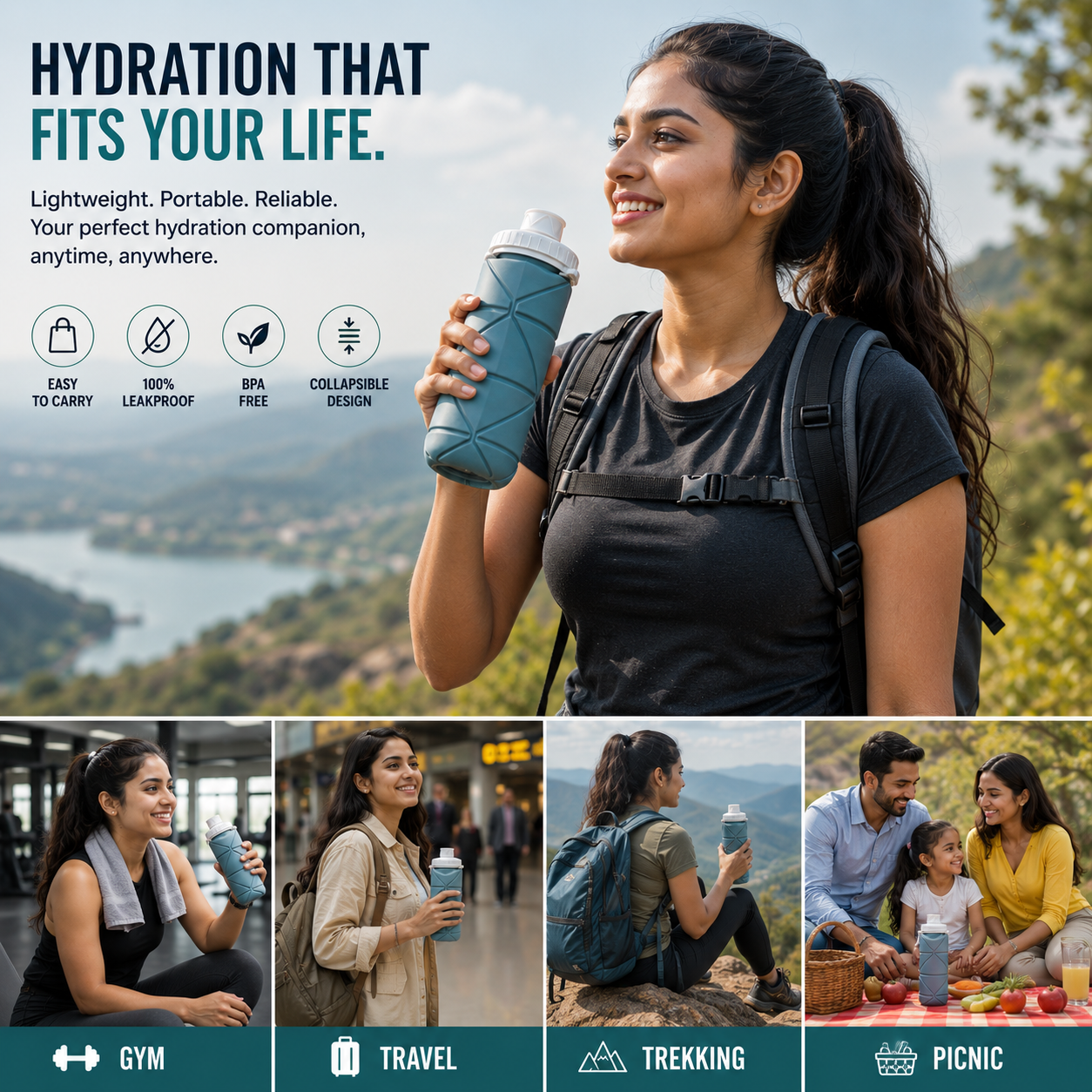 Collapsible Sports Water Bottle – Foldable & Leakproof Design