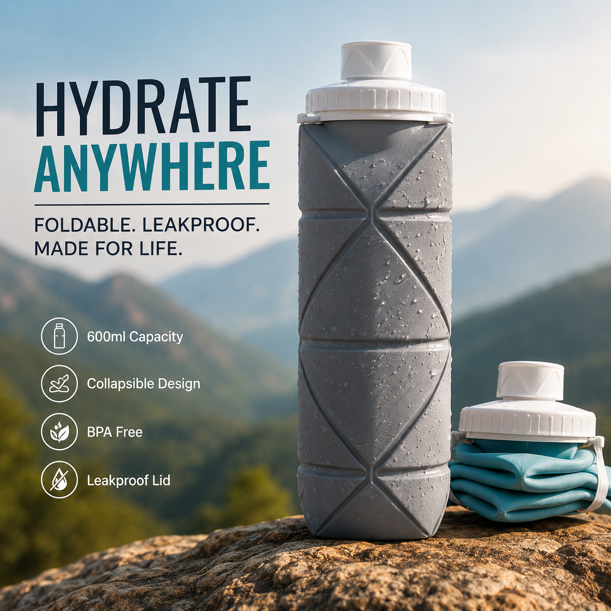 Collapsible Sports Water Bottle – Foldable & Leakproof Design
