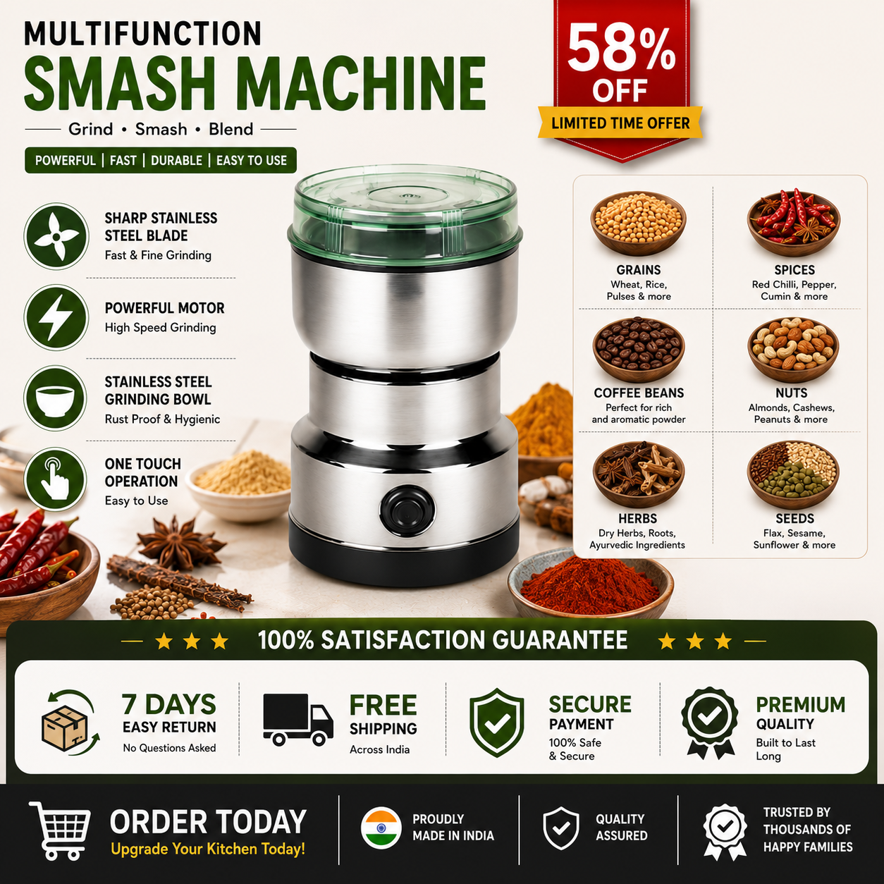 Multifunction Smash Machine Household Electric Cereals Grain Grinder