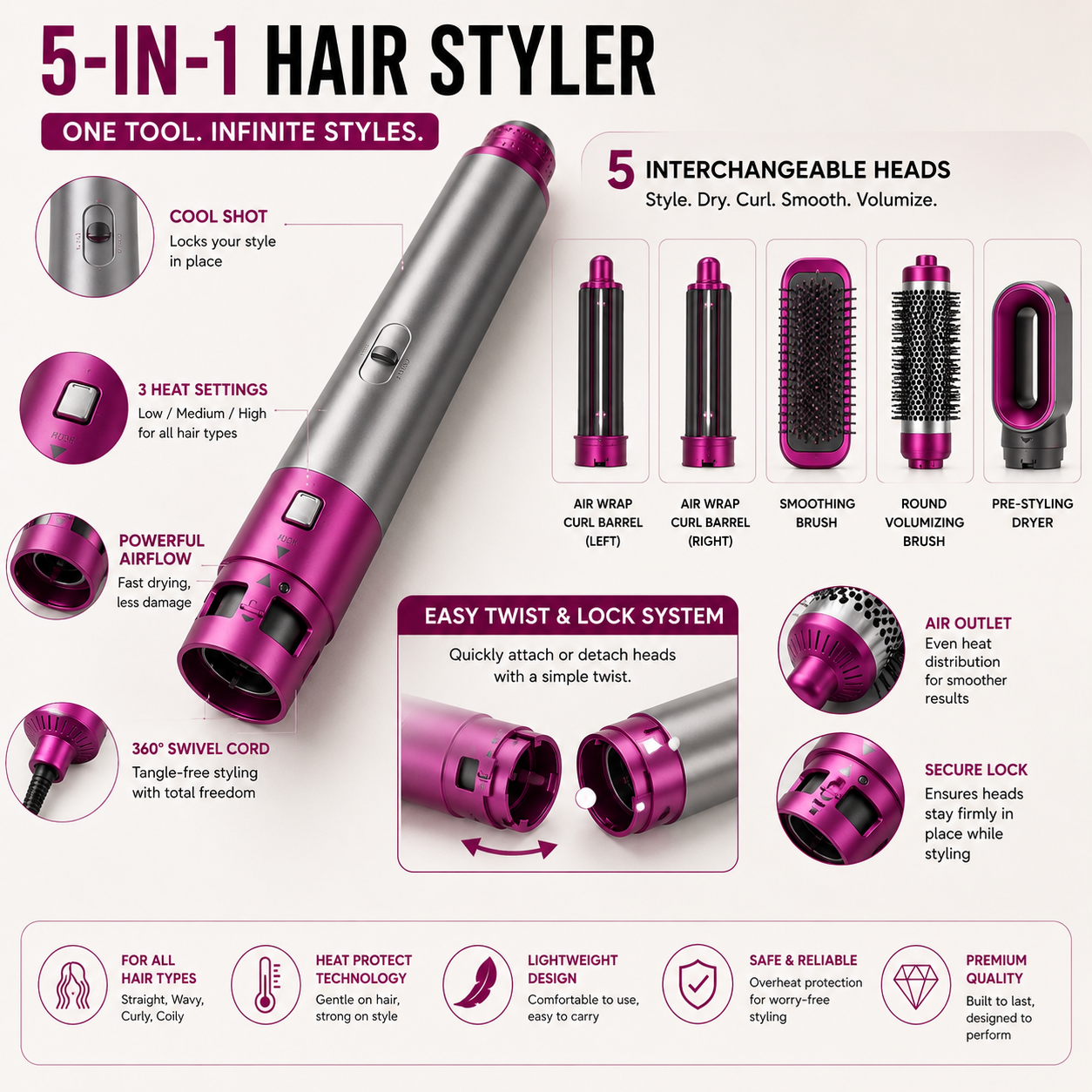 5-in-1 Hair Styler Airwrap Tool
