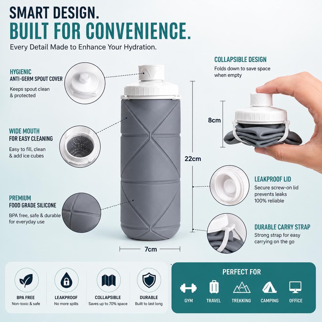 Collapsible Sports Water Bottle – Foldable & Leakproof Design